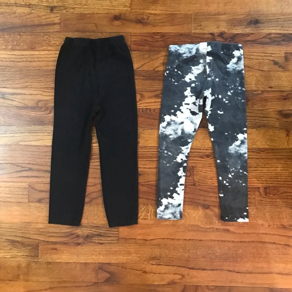Girls Bottoms Leggings Pants 2 Pc Bundle Black / Black & White Tie Dye 4 / 5 XS